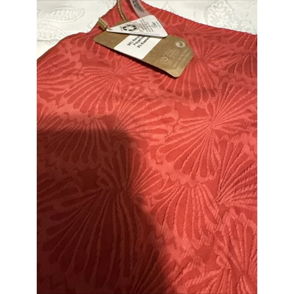 Berlook Red Textured Shells Wrap Cover Up Skirt Large Ruffled Midi Tie Side